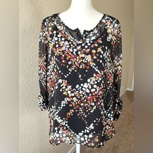 Daniel Rainn Sheer Dot Print Blouse with Cami – Black Multicolor – PXS